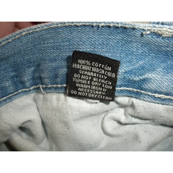 White‎ Tag Jeans Mens 34x32 Blue Denim Straight Mid Rise Light Wash Distressed - Picture 11 of 16